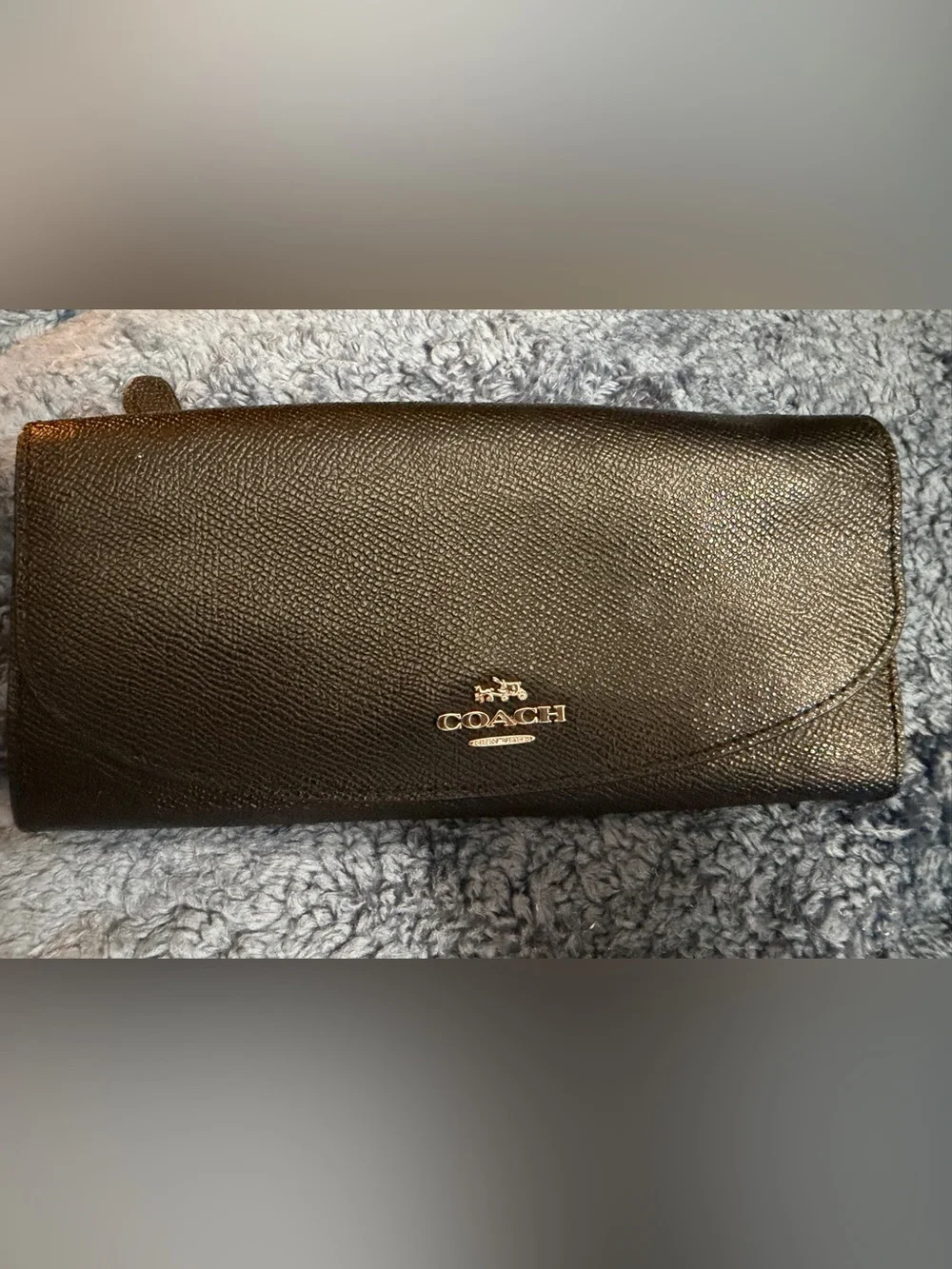 COACH Black Textured Leather Continental Card Holder Wallet